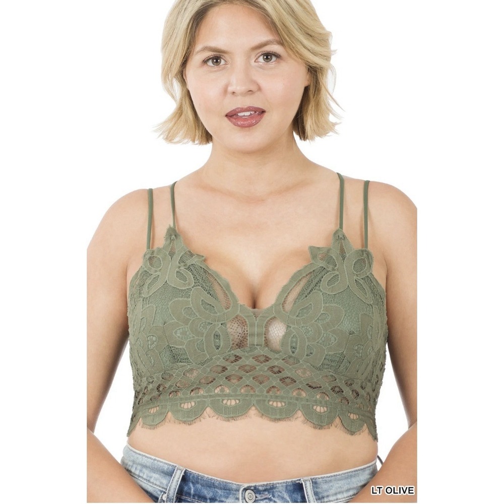 Crochet Lace Bralette 3X‎ Removable Pads Cross Back Adjustable Strap